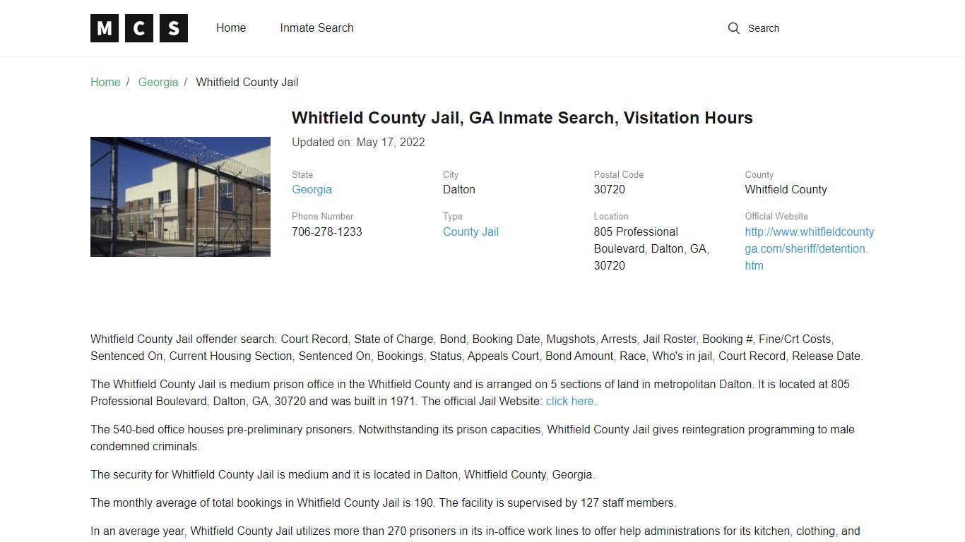 Whitfield County, GA Jail Inmates Search, Visitation Rules