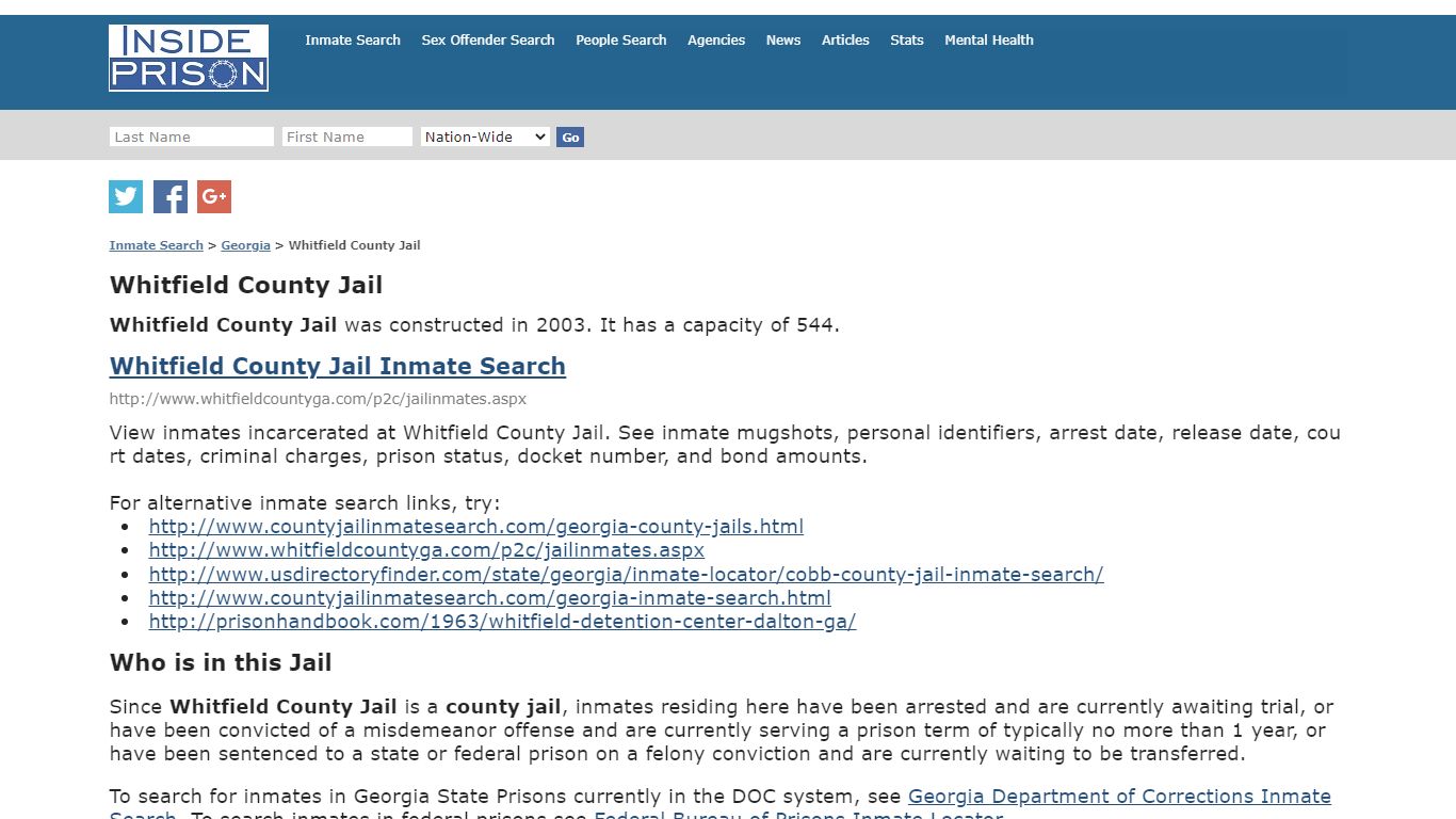 Whitfield County Jail - Georgia - Inmate Search